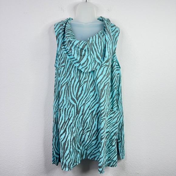Match Point Dress Womens XL Linen Animal Zebra Print Cowl Neck Minimalist Lagom - Picture 1 of 9